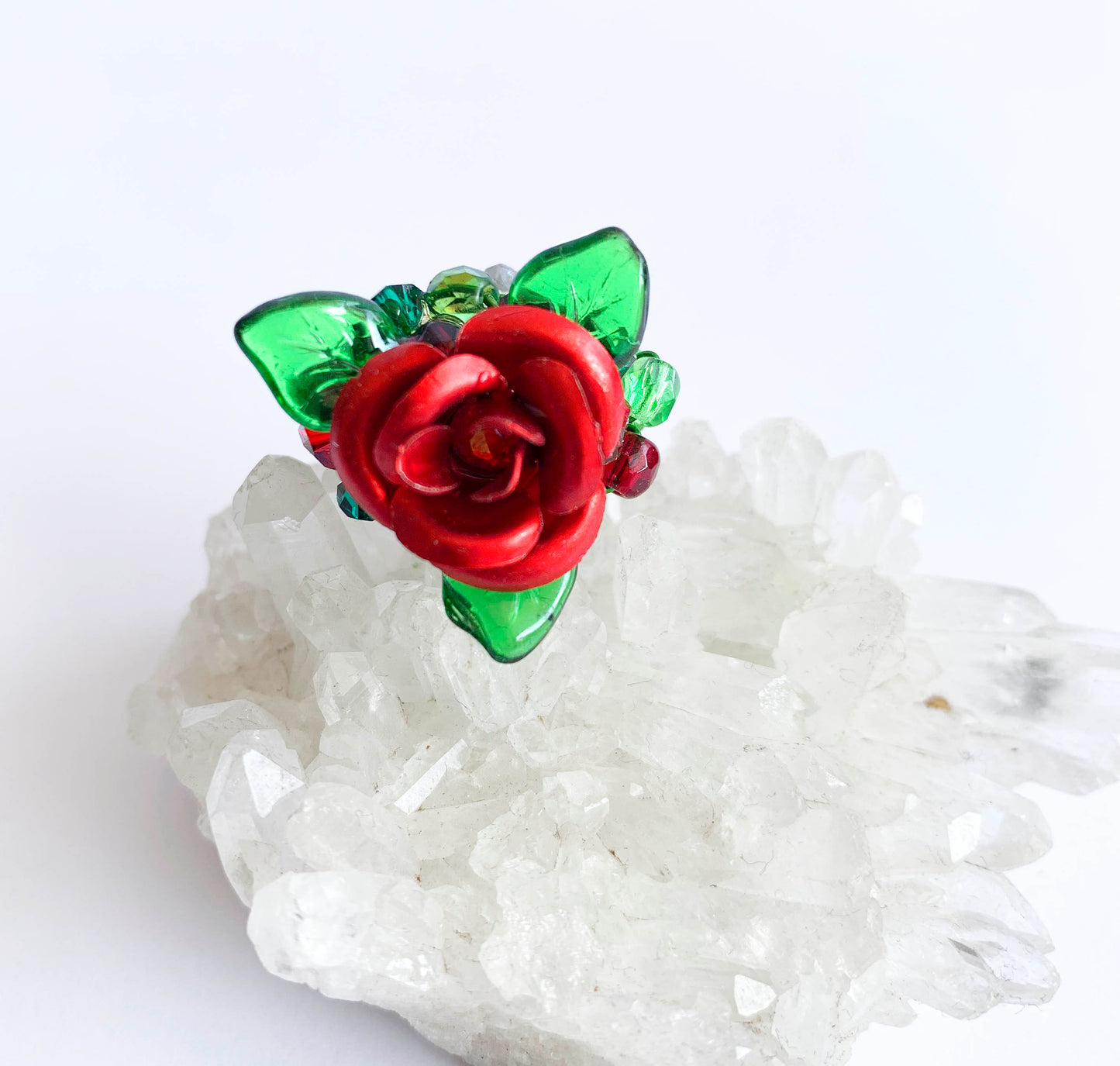 Anillo Rosa Solitaria Roja
