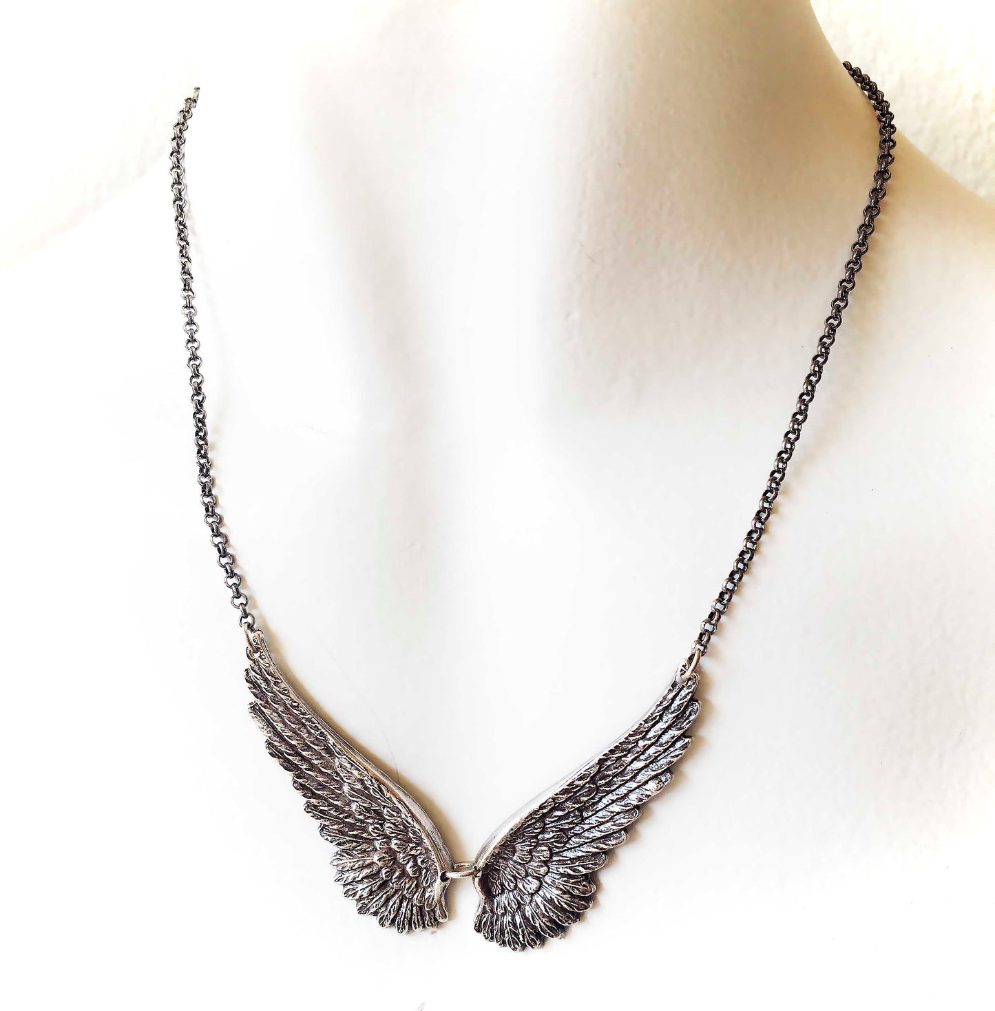 Large Silver Wings Necklace