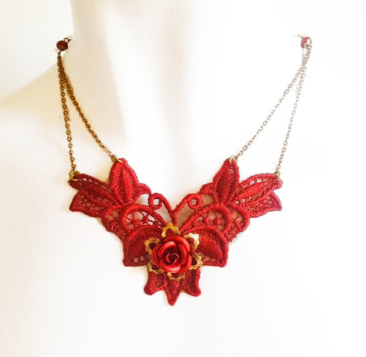 Red and Pink Lace Necklace