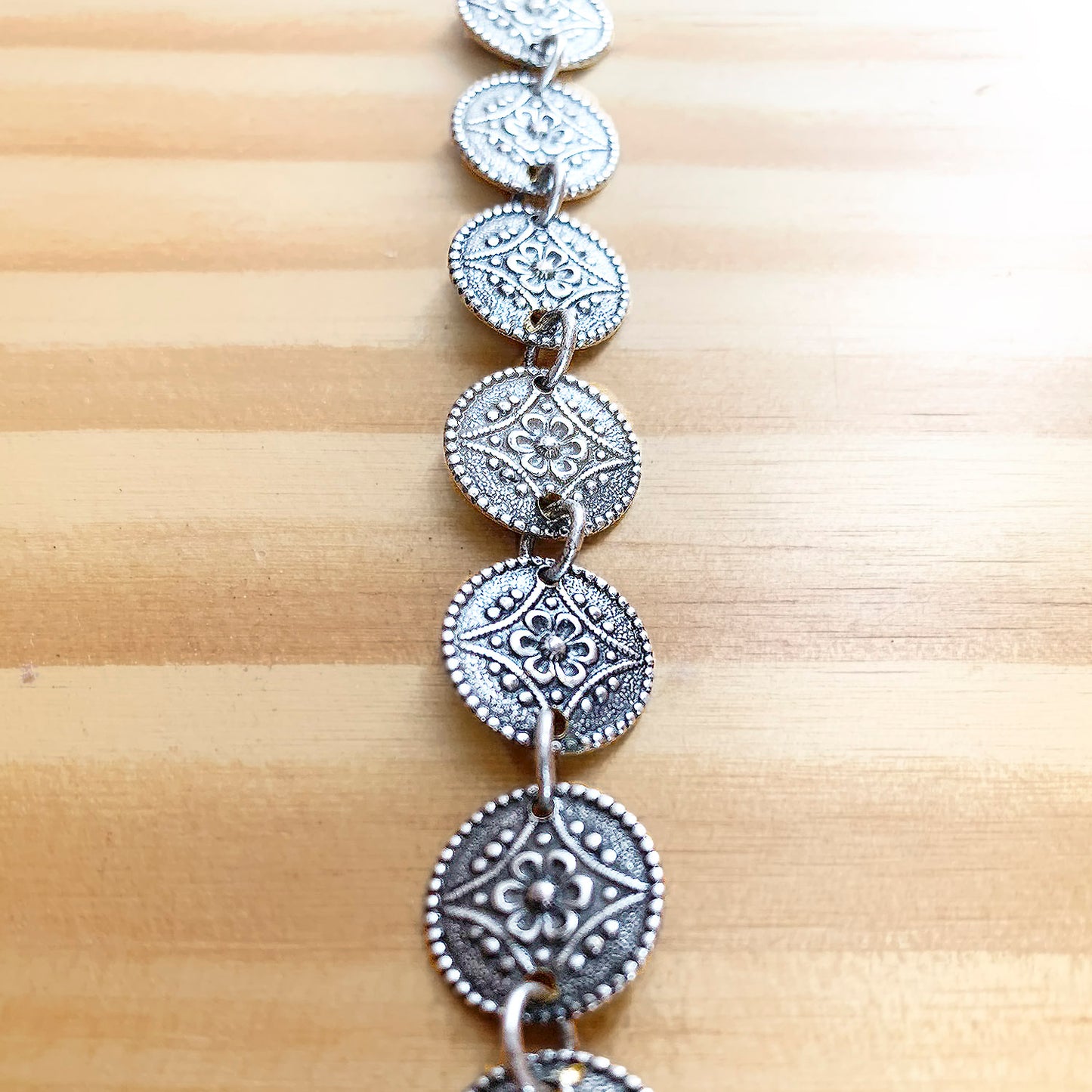 Floral Engraved Coin Bracelet