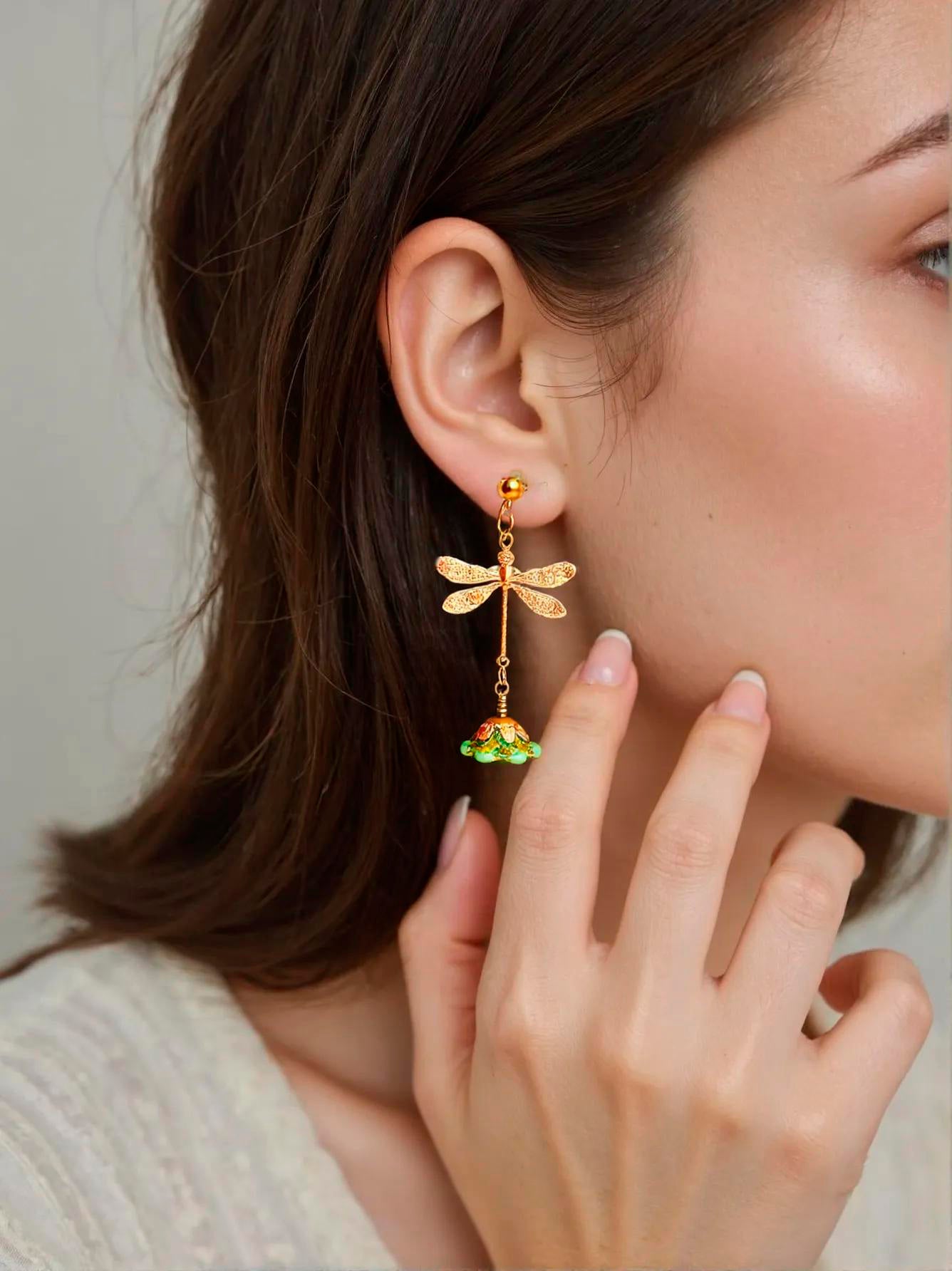 Pendientes Libelula Flor Verde