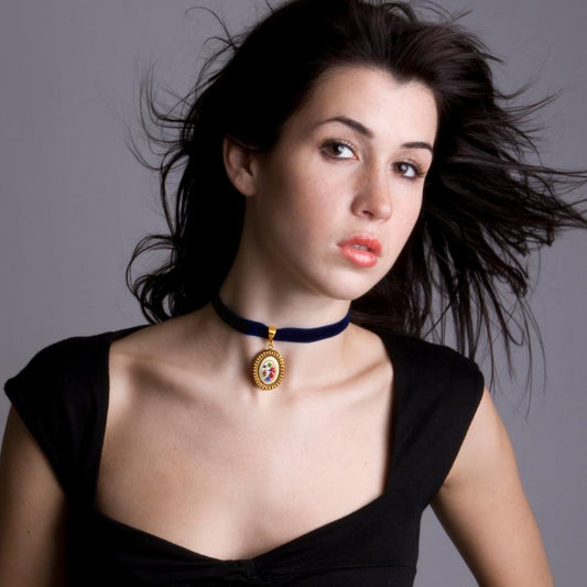 Collar Choker Camafeo Floral Azul