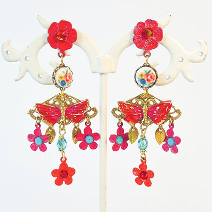 Papillon Rouge – Pendientes de Mariposas y Flores Esmaltadas