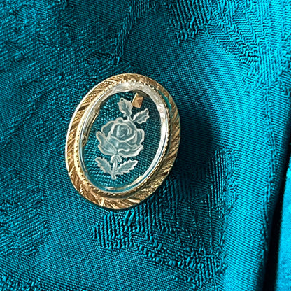 Broche Aguja con Camafeo de Cristal Tallado - Vintage -