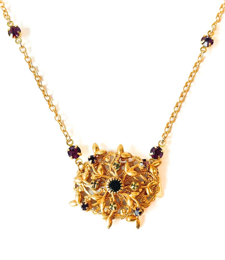 Collar Enredadera Amatista | Collar Dorado Motivo Botánico