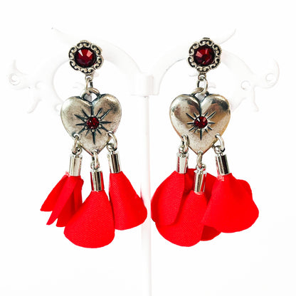Amora Heart and Fabric Flower Earrings
