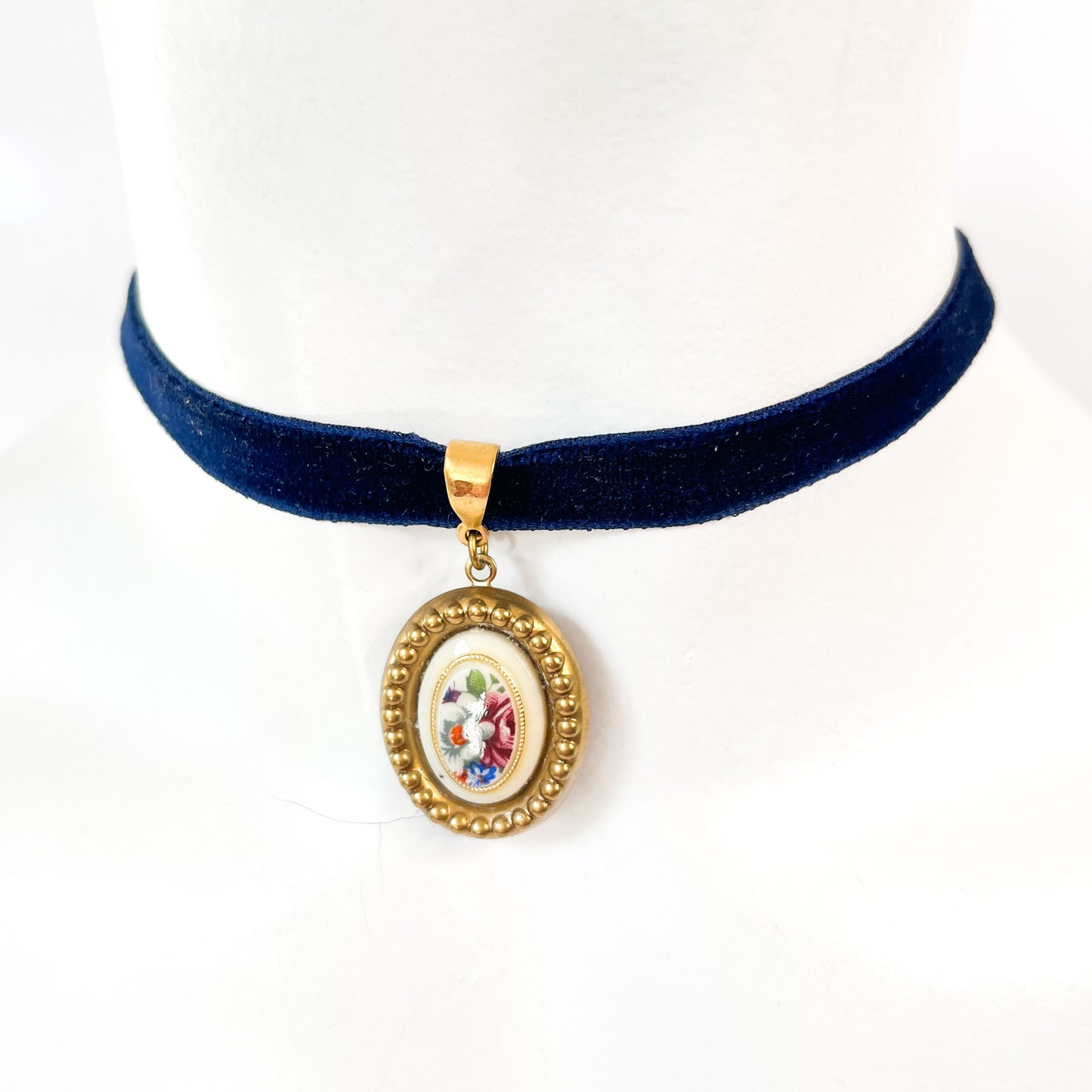 Collar Choker Camafeo Floral Azul