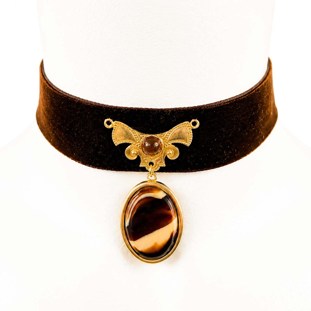 Choker Victoriano de Terciopelo y Ágata Chocolate