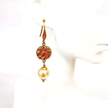 Pendientes Flor Cristal Citrino y Perla