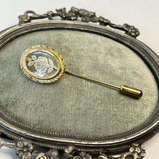 Broche Aguja con Camafeo de Cristal Tallado - Vintage -