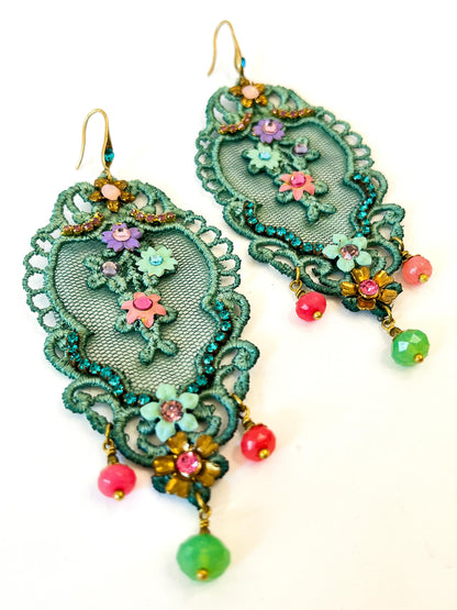 Maxi Pendientes Jardín Étereo Azul Petroleo