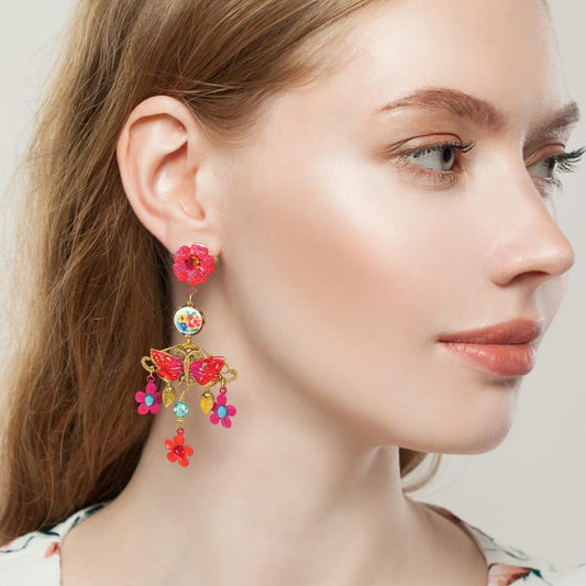 Papillon Rouge – Pendientes de Mariposas y Flores Esmaltadas
