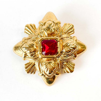 Prendedor Vintage Monet Dorado Piedra Roja