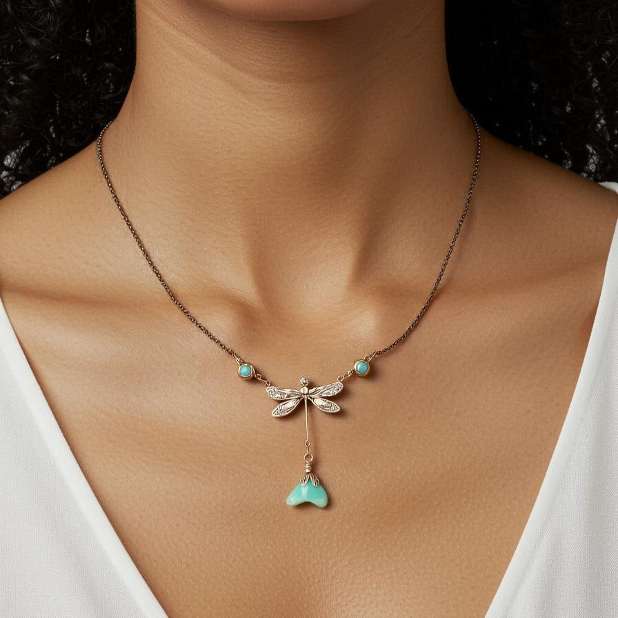 Collar Colgante Libélula y Flor