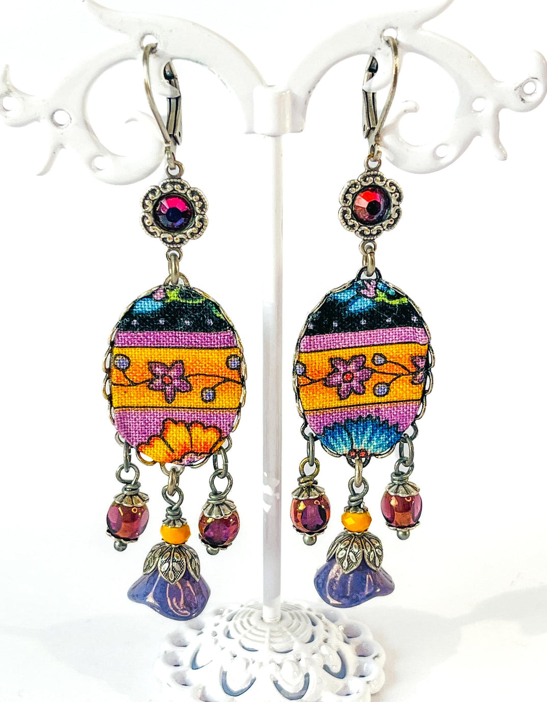 Pendientes Colgantes Floral Bloom en Amarillo y Violeta