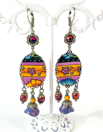 Pendientes Colgantes Floral Bloom en Amarillo y Violeta