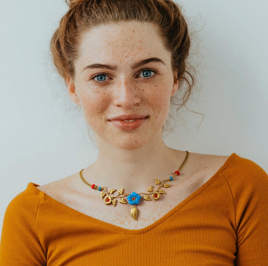 Collar Doble Rama y Flor de Nácar Azul