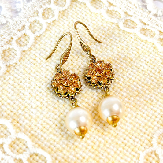 Pendientes Flor Cristal Citrino y Perla