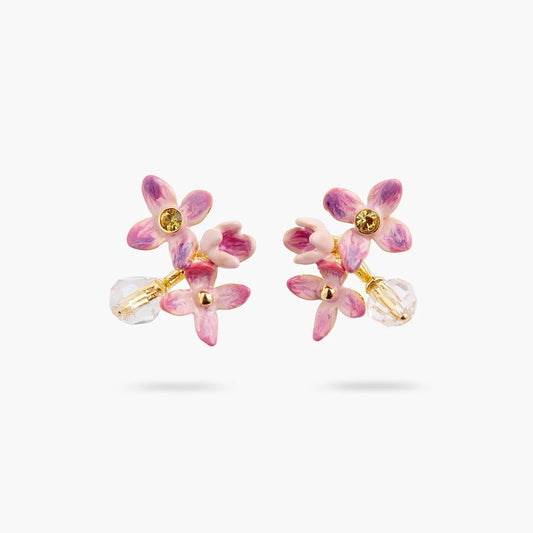 Pendientes Flor lila y Cuentas de Cristal