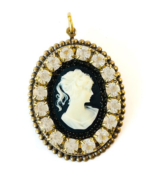 Prendedor Camafeo Lady Black Crystal -Convertible a Collar-