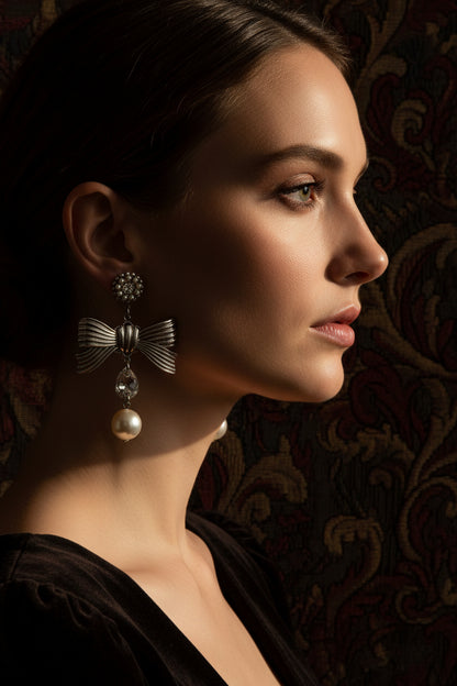 Aros Lazo con perla y Cristal - Coquette