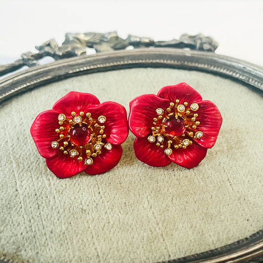 Pendientes Flores Eléboro Rojo