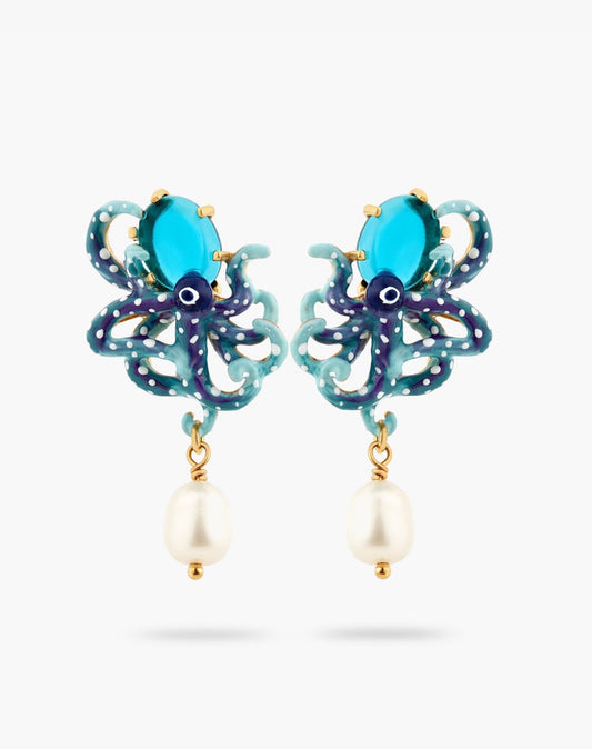 Pendientes Pulpo Esmaltado y Perla Les Nereides