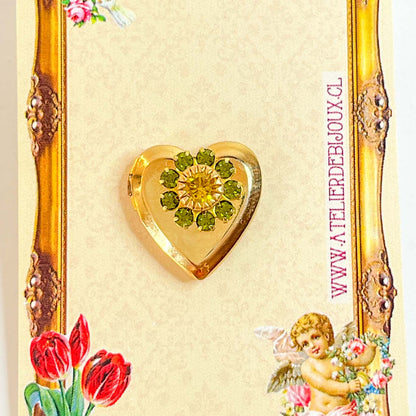Prendedor Pin de Relicario Corazón Dorado