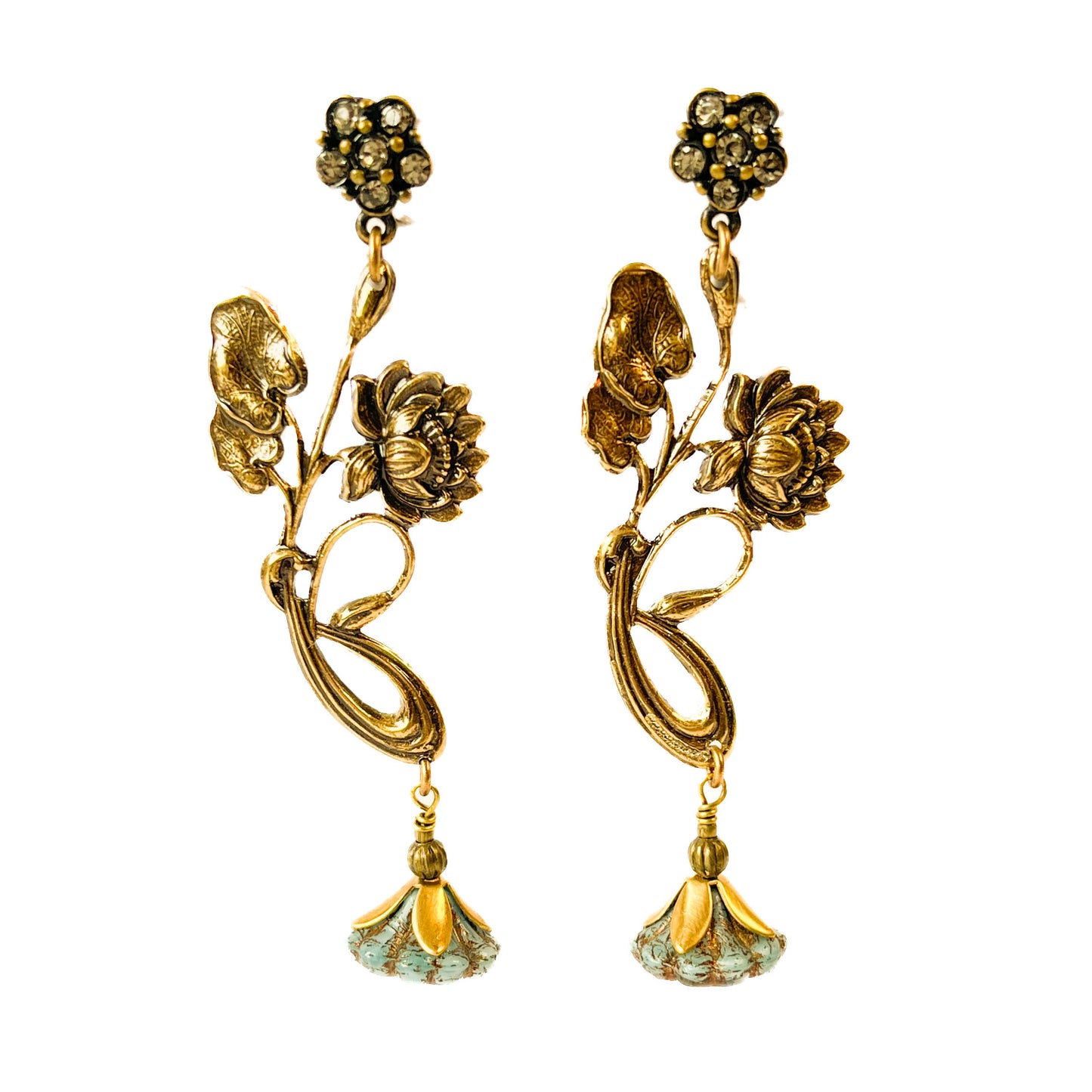 Pendientes Florales Flor de Loto y Campanillas Azules