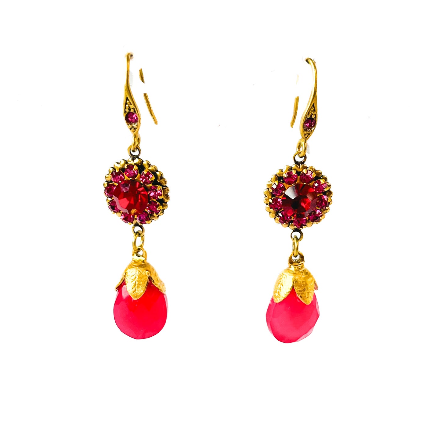 Pendientes Lágrima y Flor Fucsia