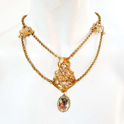 Collar Art Nouveau Dorado con Cristal | Atelier de Bijoux
