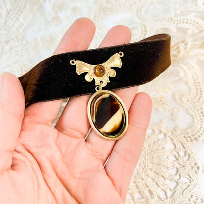 Choker Victoriano de Terciopelo y Ágata Chocolate