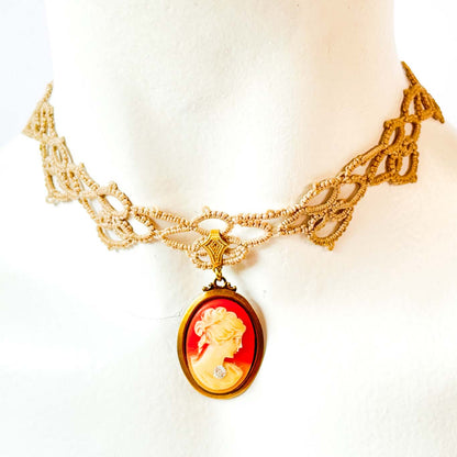 Collar Gargantilla Camafeo y Cinta de Frivolité