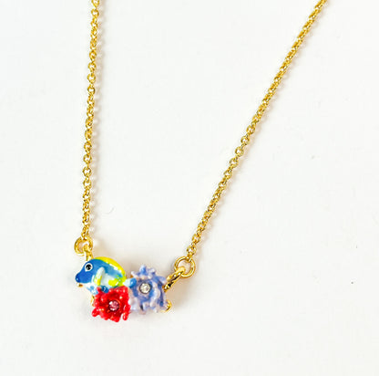Blue Fish and Pink Anemone Pendant Necklace