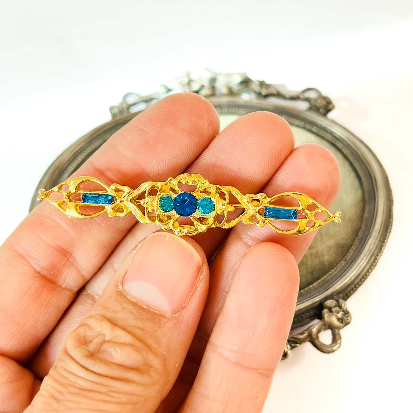 Prendedor Dorado con cristales Swarovski | Broche vintage