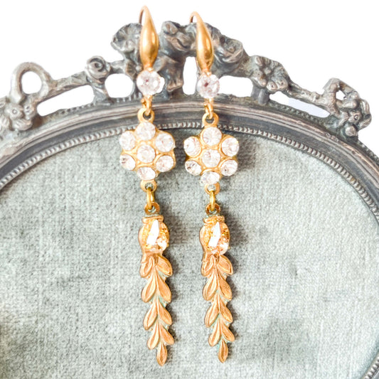 Pendientes Flor de Cristal y Ramita