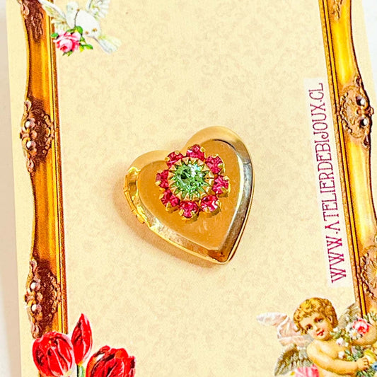 Prendedor Pin de Relicario Corazón Dorado