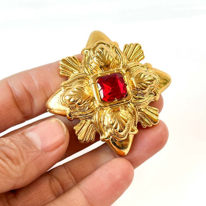 Prendedor Vintage Monet Dorado Piedra Roja