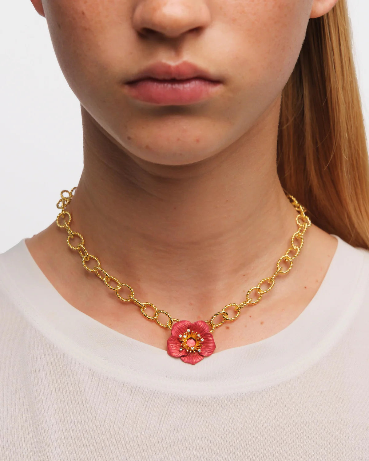 Collar Colgante Flor Eléboro Roja Les Nereides