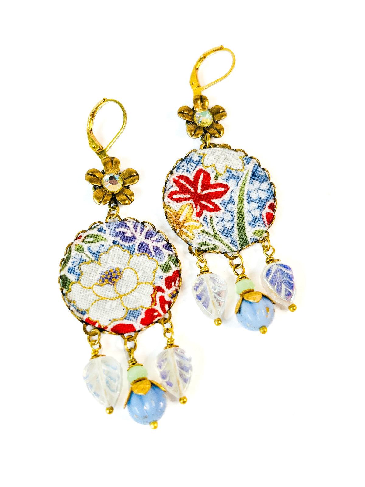 Aros Largos Hanabi Blue Textil Tela Japonesa Floral