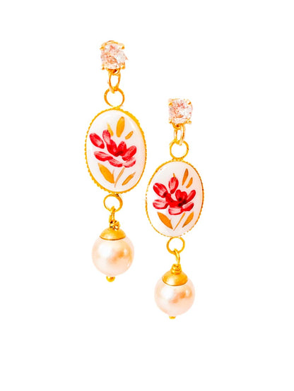 Aros camafeo floral pintados a mano