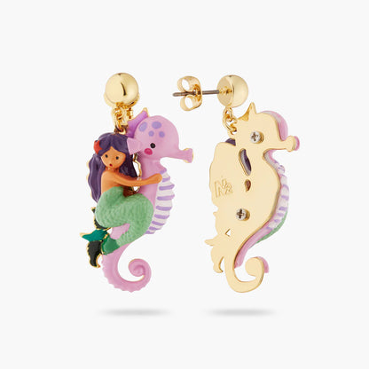 Aros colgantes de Sirena  Caballito de mar rosado.