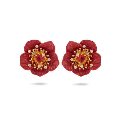 Aros Flores Esmaltadas Rojo y circones