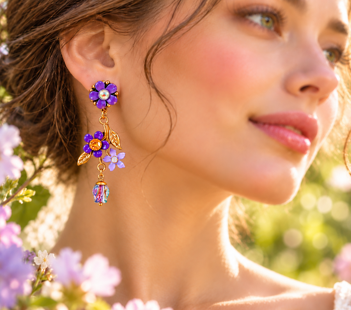Aros largos Violetas Silvestres con flores violeta