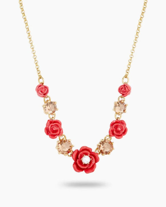 Collar Rosas Rojas y Cristales Beige