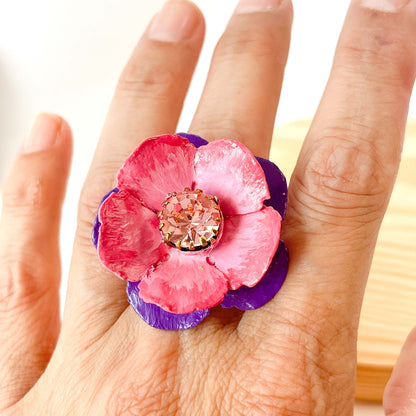 Anillo Flor Imperial Fucsia -Ajustable-