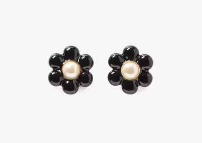 Petal Puff Aros Flores Gorditas Negras y Perla Kate Spade NY -NUEVO-