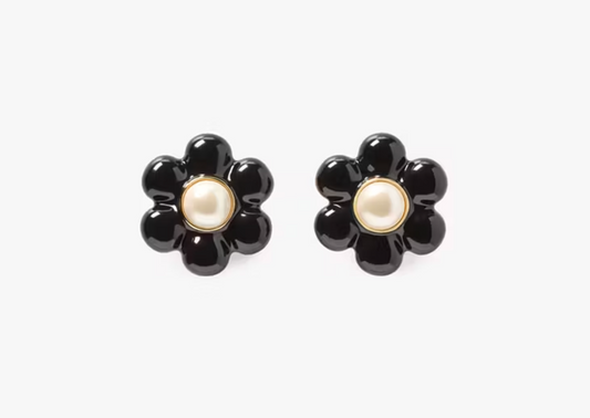 Petal Puff Aros Flores Gorditas Negras y Perla Kate Spade NY -NUEVO-