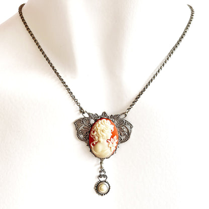 Collar Colgante Camafeo Rojo Estilo Victoriano