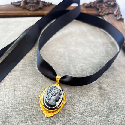 Collar Choker Camafeo Negro Elegante